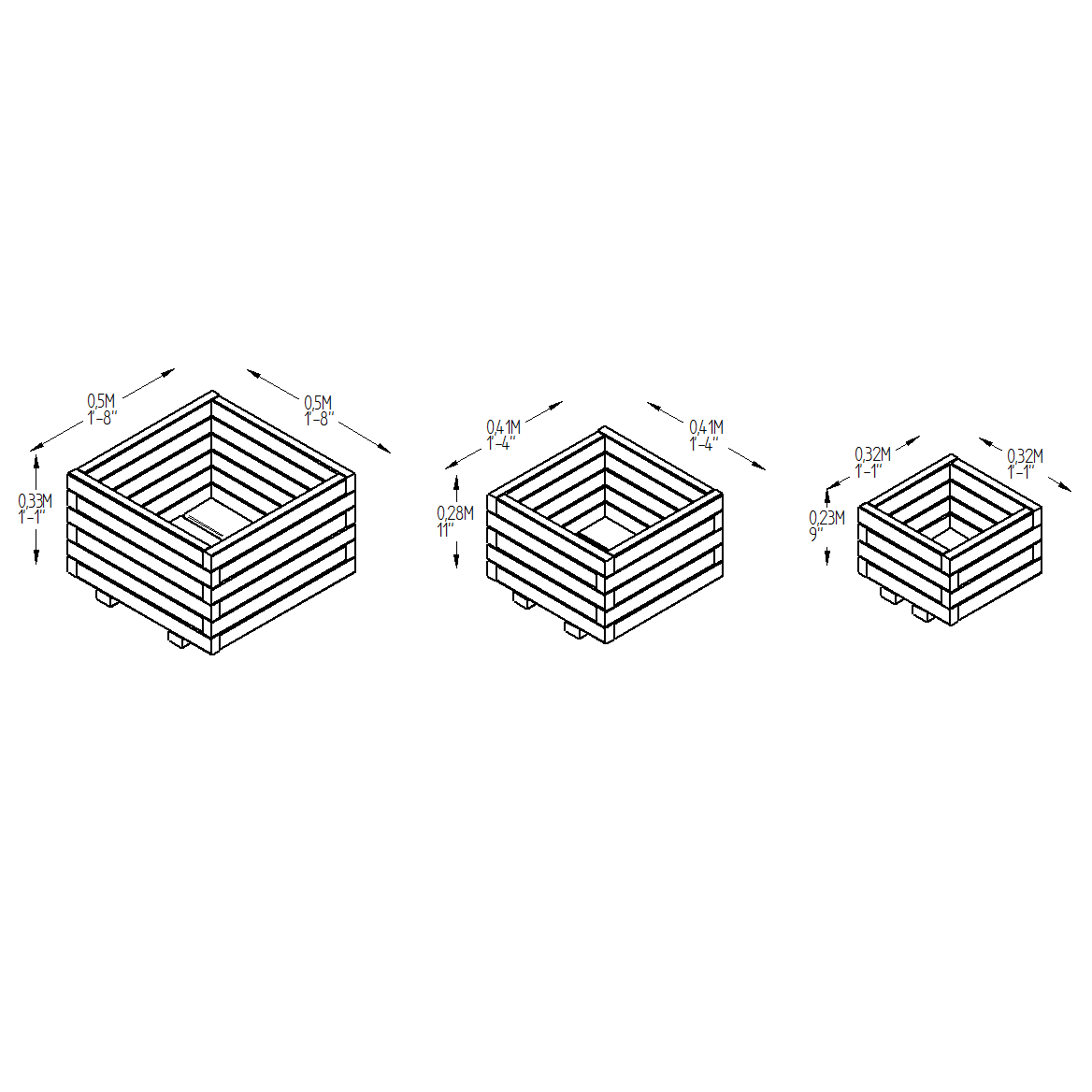 Kendal Square planter measurements