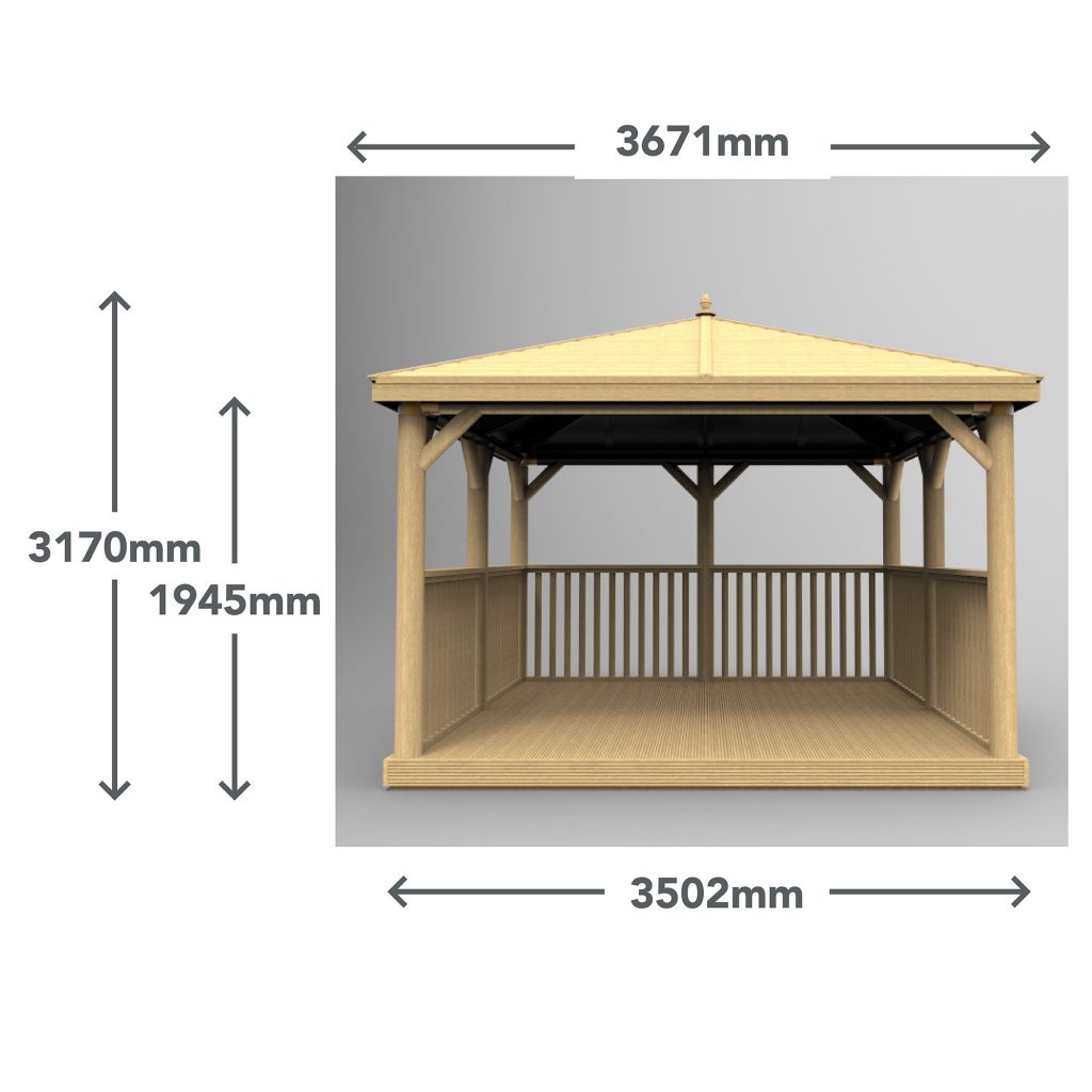 3.5m Square Wooden Gazebo with base