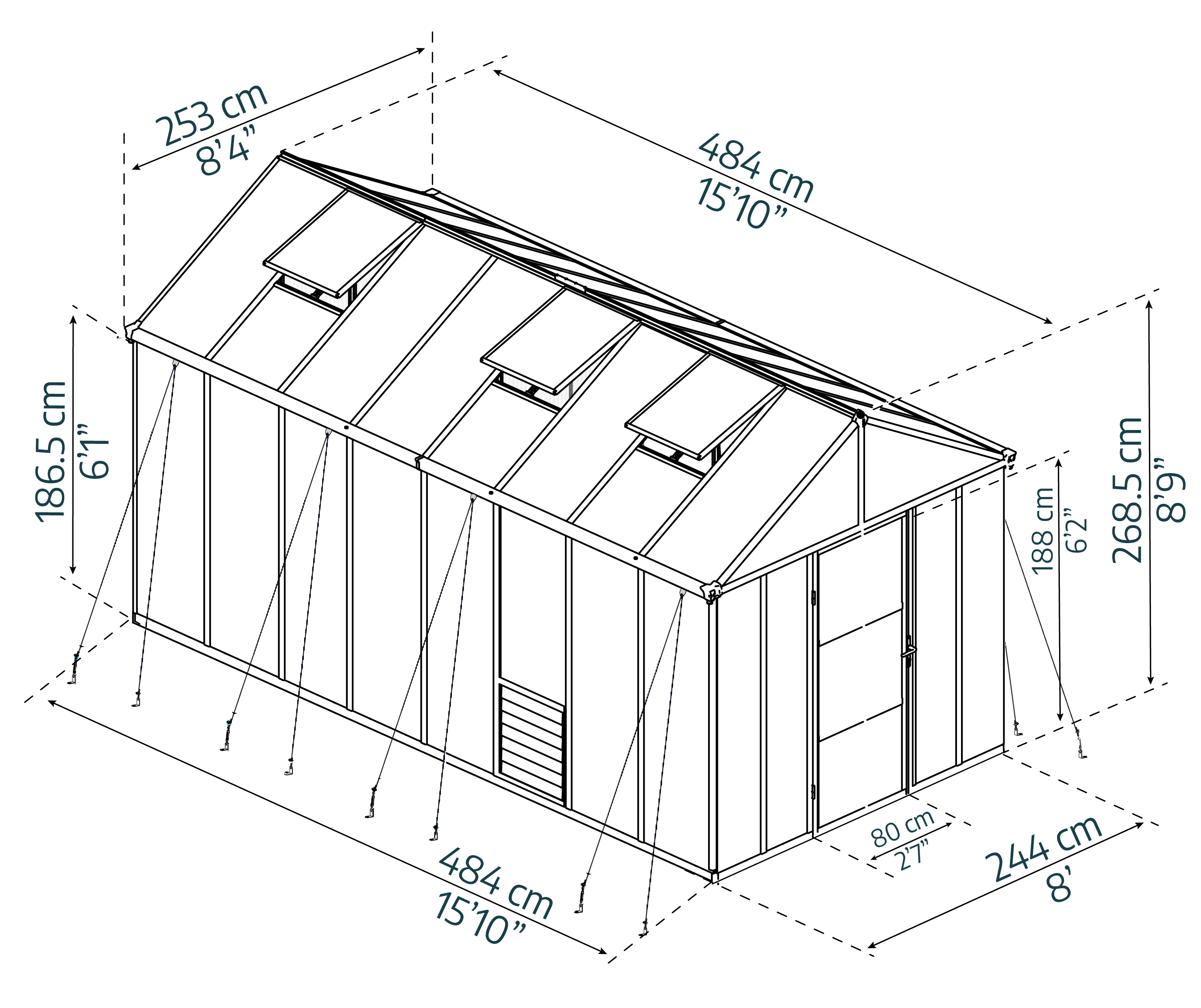 Glory Greenhouse 8 x 16 dimensions